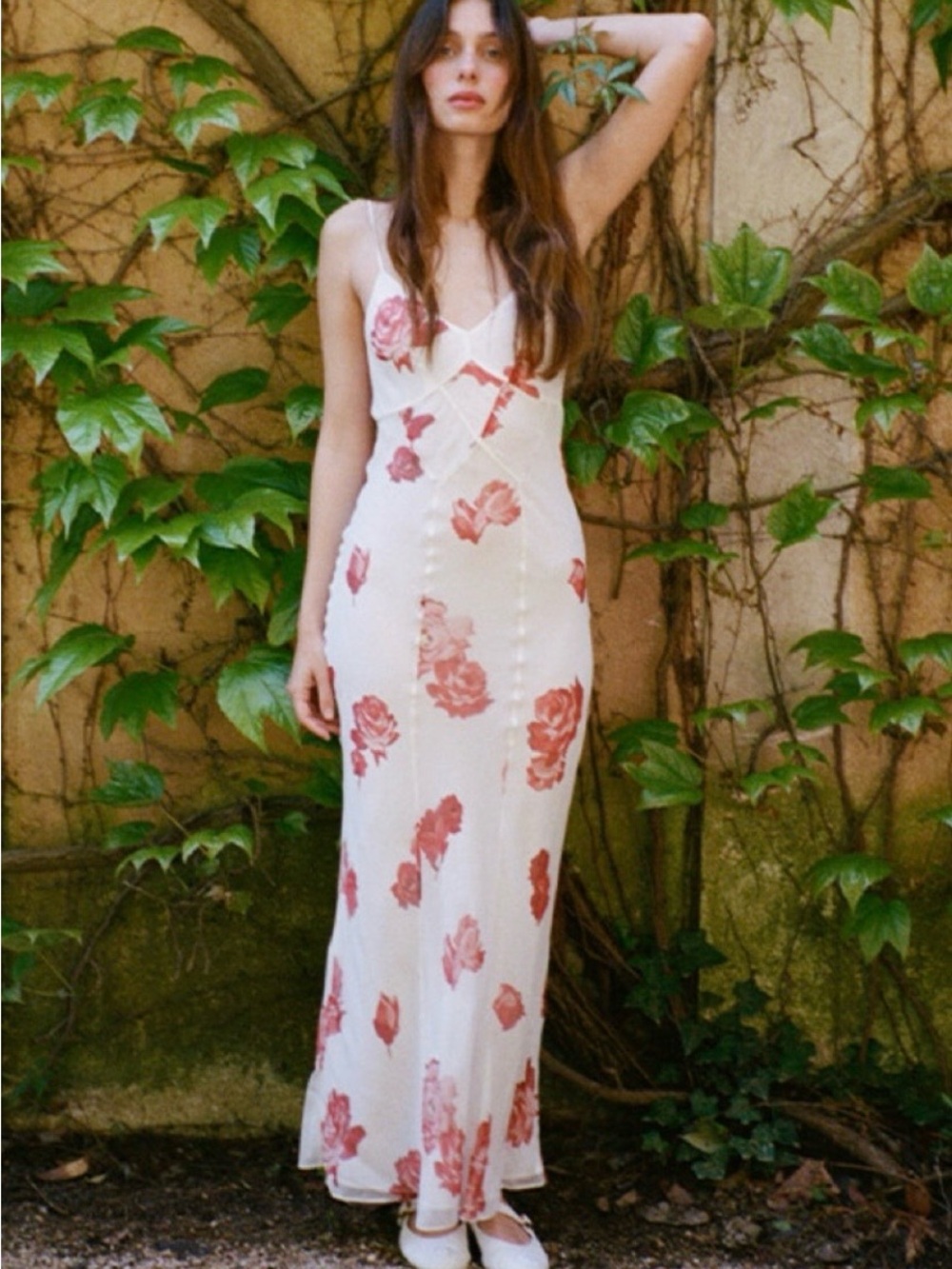 Realisation Par Cream Maxi Slip Dress with Rose Print